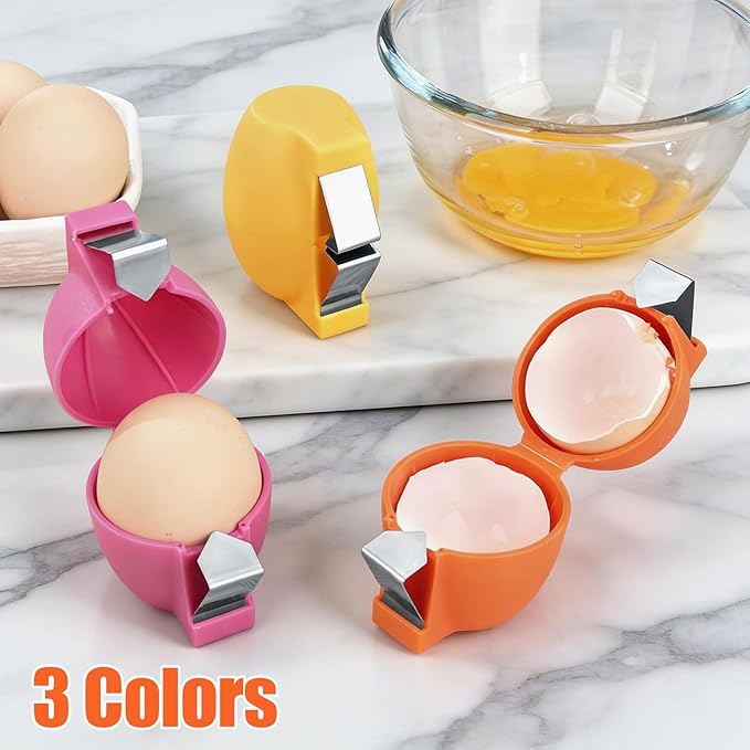 3 PCS Egg Shell Opener Egg Separator for Raw Eggs,Hard Boiled Egg Peeler Egg Cube Egg Separator,Quickly Cutting Off Cooked Eggs,Stainless Steel Eggshell Breaker Kitchen Gadgets (3 egg)