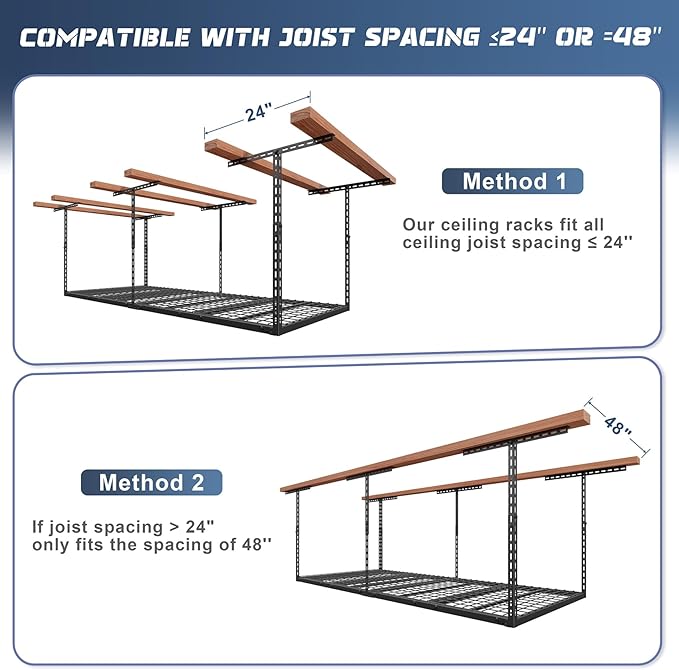 Jusgym 3X8FT Overhead Garage Storage Rack, 26"-40" Height Adjustable Garage Ceiling Storage Racks, Heavy Duty Metal Overhead Storage Organizer System, 750LBS Weight Capacity