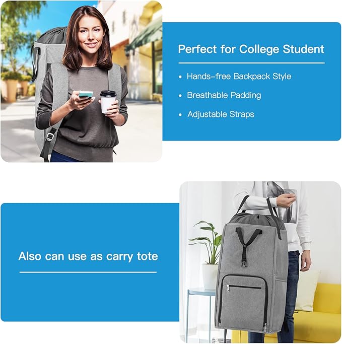 Laundry Backpack Bag, Bukere Extra Large 2 in 1 Laundry Hamper Basket for College Students Dorm Essentials, Adjustable Shoulder Straps, Freestanding Laundry Bag