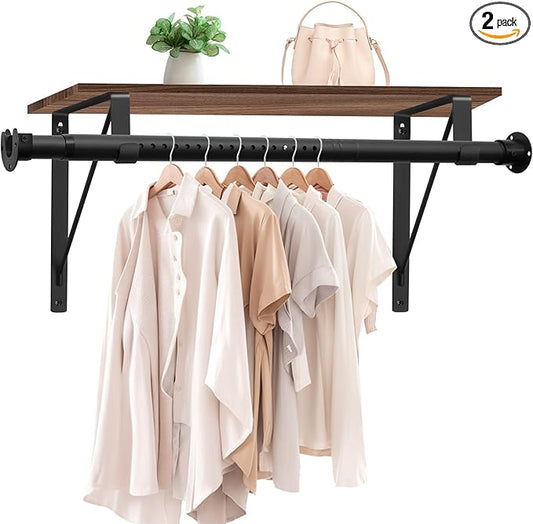 1.3 Inches Closet Rod, 17 to 87 Inch Clothes Rods Heavy Duty Closet Pole for Hanging Clothes and Clothes Poles Bracket Closet Rod Support (The Shelf NOT Included) (Black)