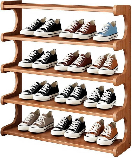KNERS Bamboo Shoe Rack, Multi-Layer Space-Saving Shoe Organizer for Entryway, Bedroom or Living Room, Stable & Easy to Install, 3-Tier / 5-Tier / 6-Tier Options (5 Layer - 70cm)