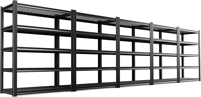 Set of 5 Garage Shelving Heavy Duty Storage Shelves, Adjustable Metal Shelving Unit, Utility Garage Organizer Shelf for Basement, Pantry, Warehouse, Supermarket, 35.4" Wx15.7 Dx71.2 H,Black