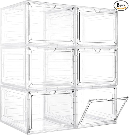 LXLXXL Storage Bins with Lids, 6 Pack Clear Plastic Storage Containers with Magnetic Acrylic Door, 19 Qt Stackable Storage Box for Home,Office Organizing