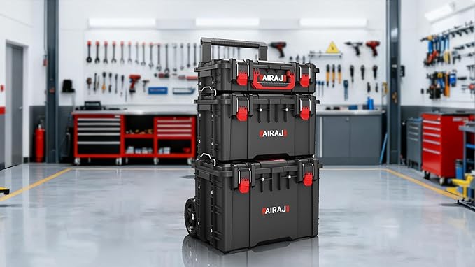 3 Tier Rolling Tool Box Heavy Duty,Stackable Tool Box with Wheels,Modular Storage System with Removable Parts Box,All-terrain Waterproof Toolbox,Telescopic Pull Rod,for Professional Work,Garage