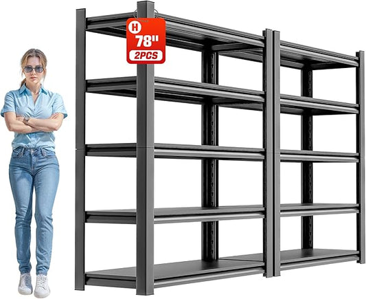 OLLRRACT Garage Shelving Unit, Heavy Duty 5 Tier Storage Shelf, Industrial Utility Shelving, Durable Metal Shelf Organizer, Metal Garage Shelving Heavy Duty 16" D x40 W x78 H（2 Pieces）