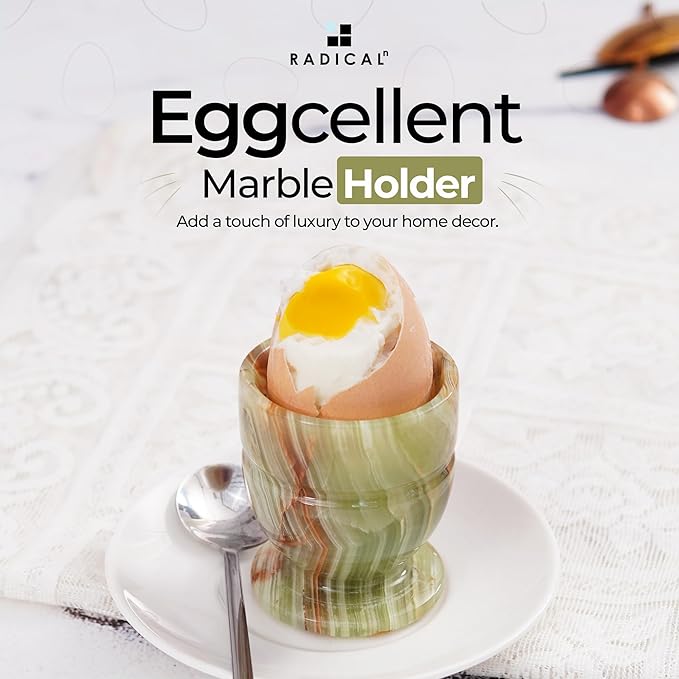 Radicaln Marble Egg Cups 2.5'' Inch Green Onyx Handmade Egg Holder For Soft Boiled Eggs Ideal Egg Cup Holder & Hard Boiled Eggs Cups Set Egg Holder Countertop
