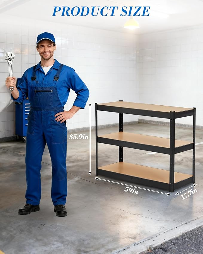Garvee Garage Storage Shelves,60x18x36 Garage Shelving Heavy Duty Metal Adjustable Garage Shelves,3-Tier Adjustable Shelving Units,Loads 1500 LBS,Metal Storage Utility Racks for Warehouse