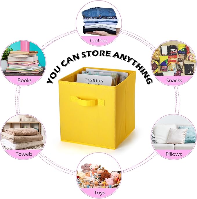 Gerrii 11 Inch Fabric Storage Cubes - 12 Pack Sturdy Collapsible Bins with Handle - Foldable Baskets for Organizing Clothes, Toys, Books -12 Colors Storage Baskets for Shelves, Room, Closets