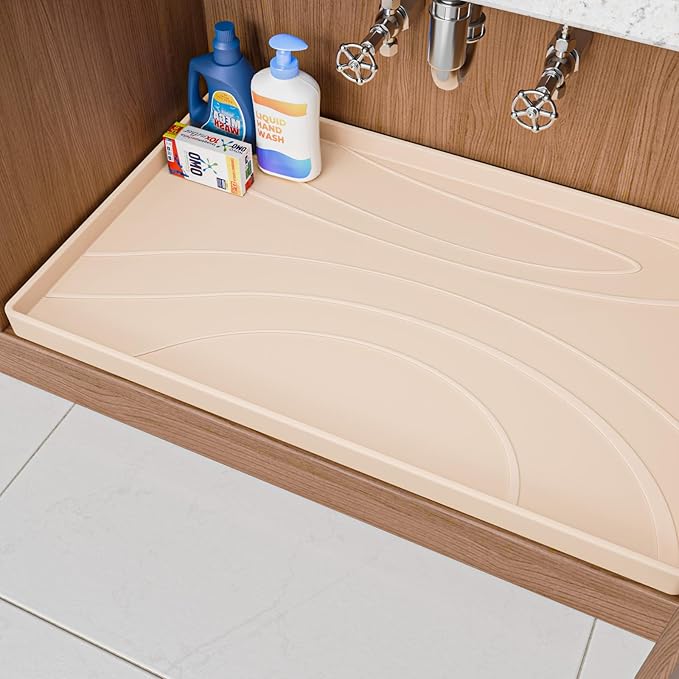 Under Sink Mat 31" x 22", Silicone Under Sink Liner for Kitchen and Bathroom, Waterproof Cabinet Protector Drip Tray, Protects Cabinets from Leaks and Spills