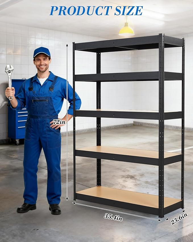 Garage Storage Shelves,36x24x72 Garage Shelving Heavy Duty Metal Adjustable Garage Shelves,5-Tier Adjustable Shelving Units,Loads 2500 LBS,Metal Storage Utility Racks for Warehouse