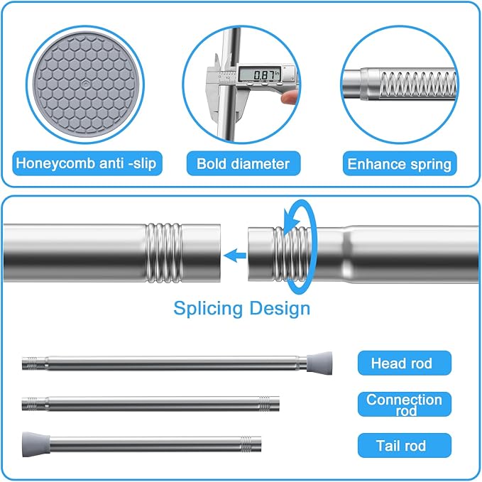 Tension Curtain Rod Silver Tension Rod 28 To 48 Inch Spring Curtain Rod Non Slip Tension Rods 1pcs For Windows No Drilling Adjustable Tension Rods of Curtain Window Closet Kitchen Wardrobe