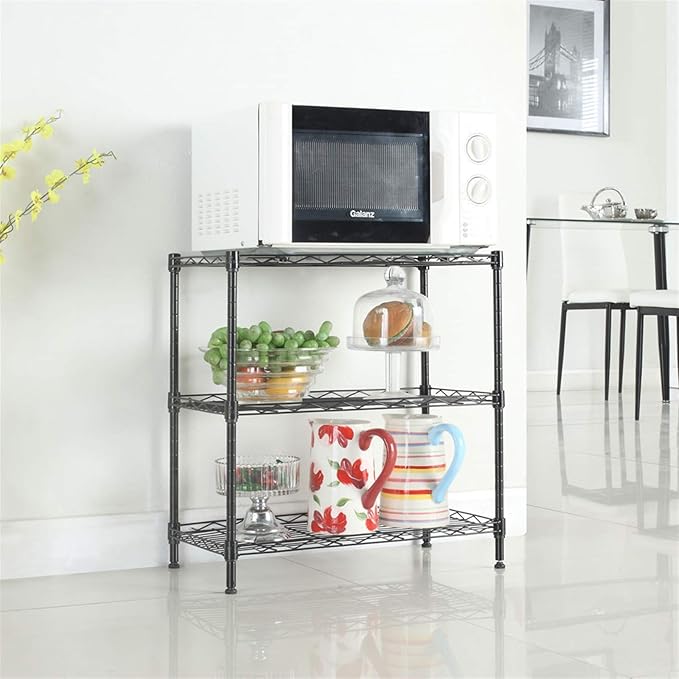 3 Tier Storage Racks Shelving, Heavy Steel Pantry Shelves, Adjustable Wire Shelving Rack, Suitable for Garage, Kitchen, Bathroom, Office, 23" W x 14" D x 32" H, Black
