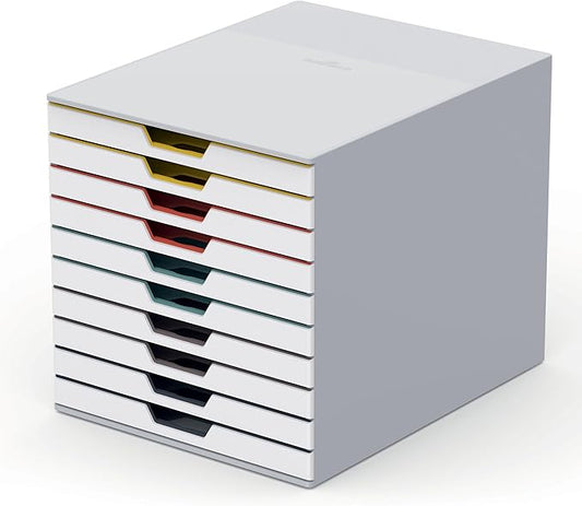 Durable VARICOLOR 10 Drawer Unit - White Desktop Drawer Set with 10 Color Coded Draws - Letter Size Files - Perfect for Storing Documents and Paper Work
