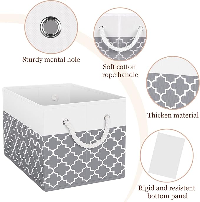 StorageTastic Storage Bin,Collapsible Storage Basket For Organizing,Large Storage Boxes With Rope Handles,Storage Containers,Clover Grey,8 Pack