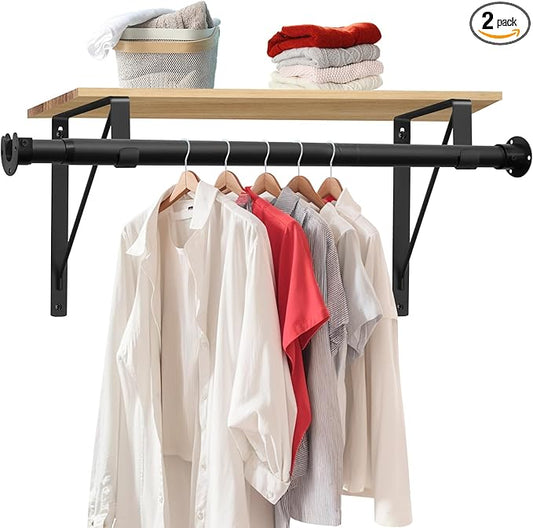 Closet Rod, 17 to 51 Inch Clothes Rods 1.3 Inches Heavy Duty Adjustable Closet Pole for Hanging Clothes and Heavy Duty Hanging Clothes Rod Bracket Closet Pole Support (Black)