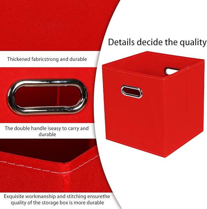STOREONE Fabric Storage Bins Cubes Baskets Containers-(11X11X11) with Dual Handles for Shelf Closet, Nursery Home ， Bedroom Organizers, Foldable Set of 8 (Red)