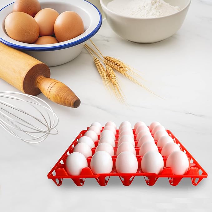 8PCS Plastic Egg Tray Egg Crates 30-Egg Flats, Stackable Egg Cartons Hold Multiple Eggs for Home Chicken Farmers, Plastic Egg Crate Farm Products for Storing, Sorting, Shipping Eggs - Red