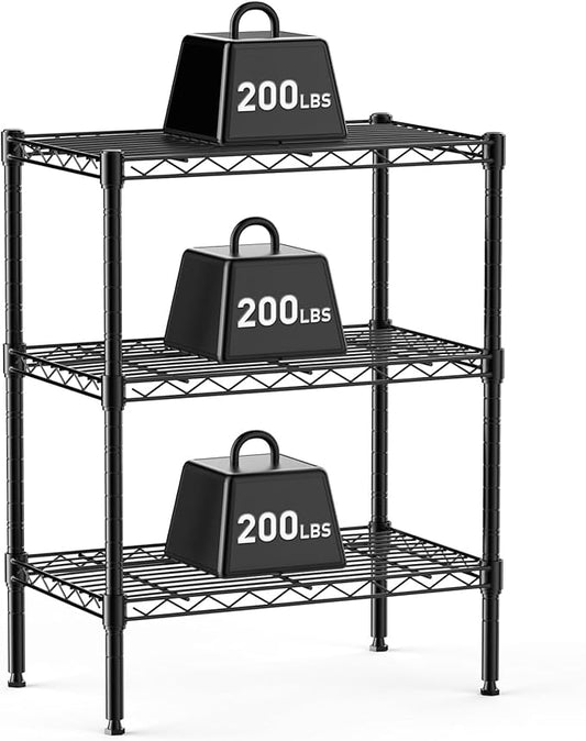DUMOS 3-Tier Metal Wire Storage Shelves, Adjustable Standing Storage Rack Shelf, Heavy Duty Steel Shelving Unit Organizers for Kitchen Bathroom Pantry Garage, 23.3" W×13.4" D×30" H, Black