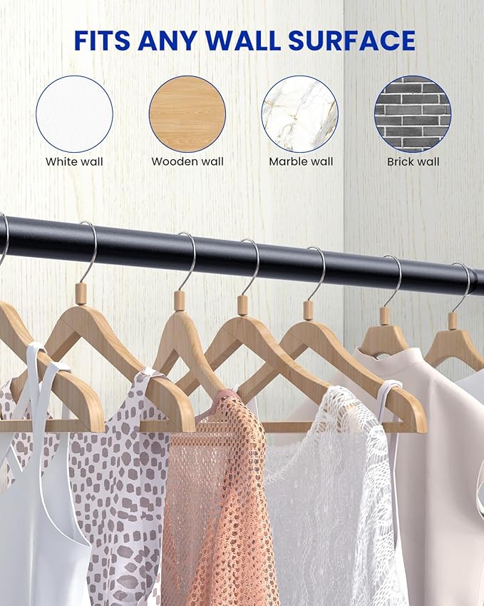 Supforce 2 PACK Closet Rods for Hanging Clothes, 17 to 69 Inches Stepless Adjustable Metal Closet Rod, 1.3 Inches Heavy Duty Clothes Hanging Rod for Closet Wardrobes Laundry RV, Black