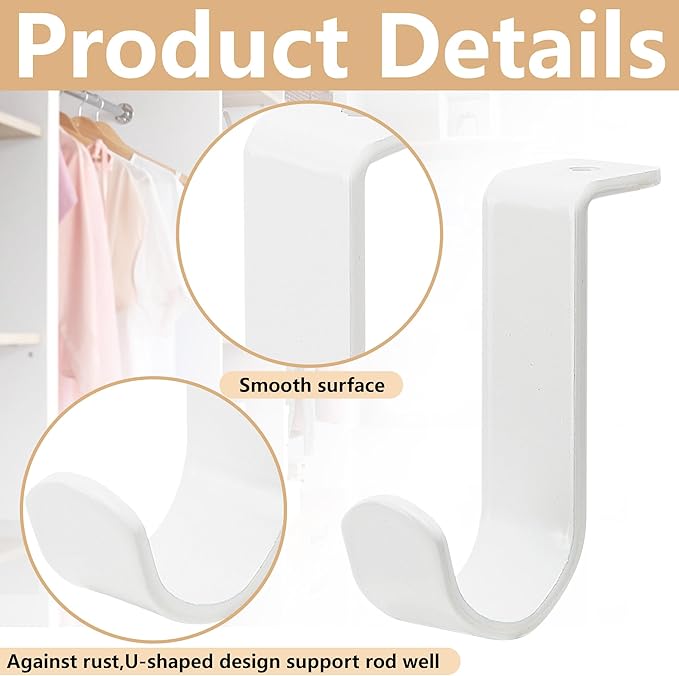 moonoom 6 Pack Heavy Duty Metal Closet Rod Brackets, White, Wall Mount, 1 Inch Diameter, Suitable for Living Room, Kitchen, Garden, Bathroom