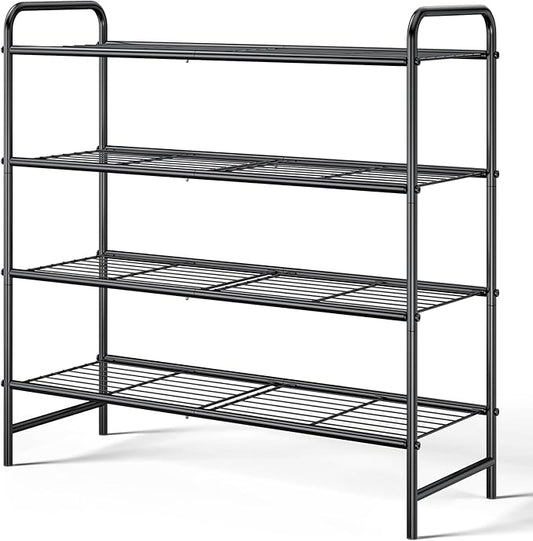 Kitsure Shoe Rack - Stainless Steel Shoe Organizer, Sturdy Shoe Rack for Closet and Front Door Entrance, Free Standing Shoe Shelf, Closet Organizers and Storage, 25.6" Wide - 4 Tier, Black