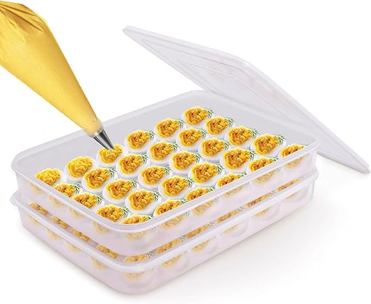 77L Deviled Egg Containers with Lid, (Set of 2), Plastic Deviled Egg Carrier Tray for 60 Eggs, Clear Storage Egg Holder for Refrigerator, Fridge Stackable Countertop Portable Egg Dispenser