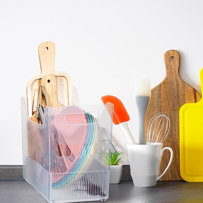 Beeveer 4 Pcs Plastic Freezer Organizer Bins with Wheel Tall Narrow Kitchen Pantry Organizer Snack Storage Containers for Office Refrigerator(10 x 12.5 x 6.7 Inch)