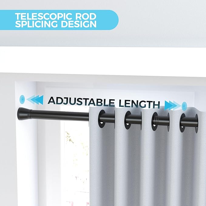 Spring Tension Rod Shower Curtain Rod 30 to 64 Inches 2PCS, Black Expandable Tension Rods for Window Wardrobe Doorway Kitchen