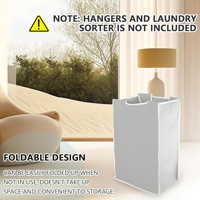 3 Pcs Laundry Sorter Replacement Bags Hamper Cart Removable Replacement Laundry Storage Organizer Bag Hamper Liner, 14.9 x 9 x 21.7 Inch (Light Gray)