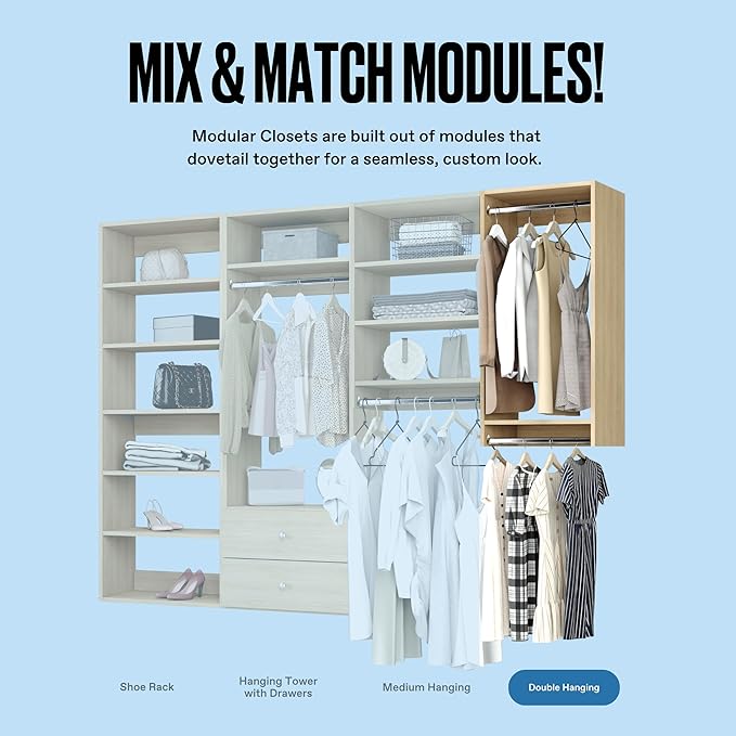 Modular Closets Vista Collection Double Hanging Wood Closet Organizer Unit (Oak, 22.5" Wide)