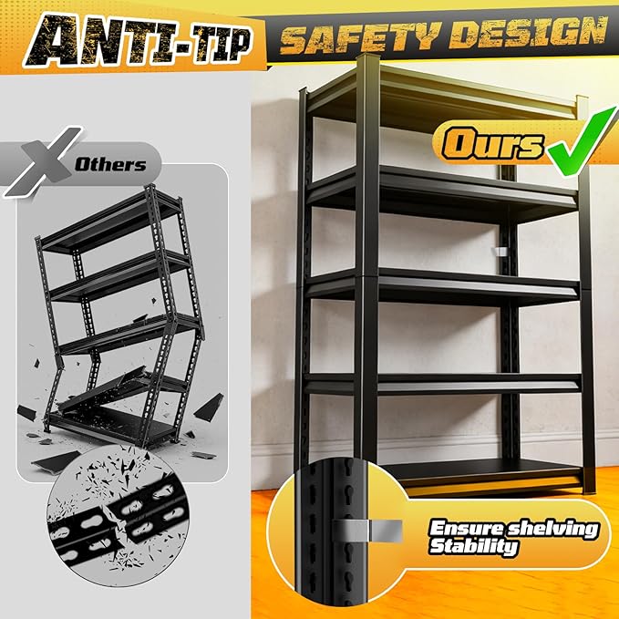 Garage Storage Shelves 5-Tier,Garage Storage System Shelves Adjustable,Storage Shelving for Basement,Pantry,Kitchen,Warehouse (1, 72" H x 39.3" W x 14" D)