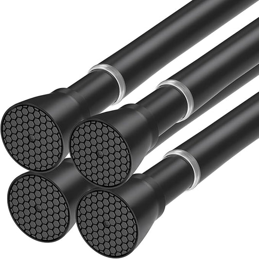 4Pack Tension Curtain Rod 30 to 64 Inch Black Adjustable Curtain Rods No Drilling Expandable Pressure Spring Tension Curtain Rod Curtain Rods For Windows Closet Doorway