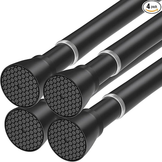 Black Tension Rods for Windows 28 to 48 Inch 4Pack Spring Curtain Rod Tension Curtain Rod Expandable Pressure Shower Curtain Rod Tension No Drill Adjustable Curtain Rods for Bathroom,Doorway,Door