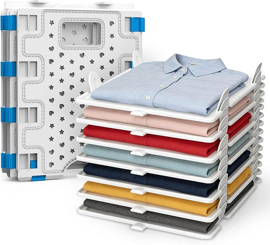 Accenter 10Pc Stackable Closet Organizer & Shirt Folder Board Bundle Tshirt Organizer for Closet Organizers and Storage Clothes Folding Board for Closet Storage Suitable for Lightweight Clothing White