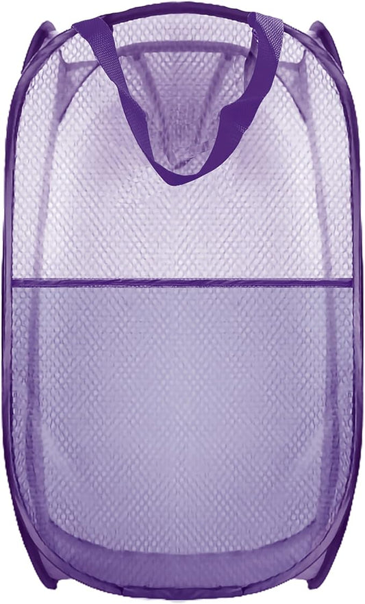 Collapsible Pop Up Laundry Hamper, Extra Large Mesh Foldable Laundry Basket, 28" x 16" x 16"(Purple)