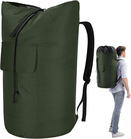 Backpack Laundry Bag, 115L Heavy Duty Extra Large College Laundry Backpack, Dirty Clothes Bag with Shoulder Straps, Laundry Hamper Bag with Drawstring Closure for College Dorm, Apartment Army Green