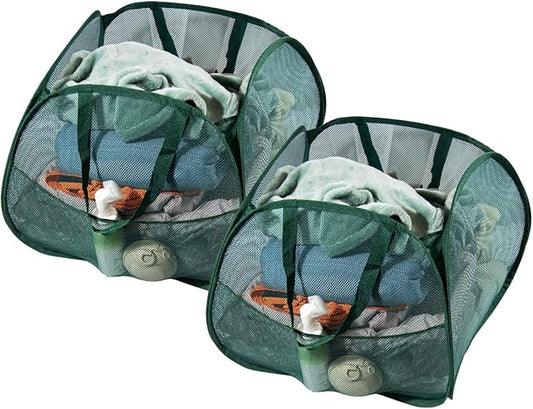 Collapsible Laundry Basket 90L, Foldable Mesh Pop-up Laundry Hamper with Handles, Dirty Clothes Hamper for Laundry with Side Storage Pocket(Green, 2PCS)