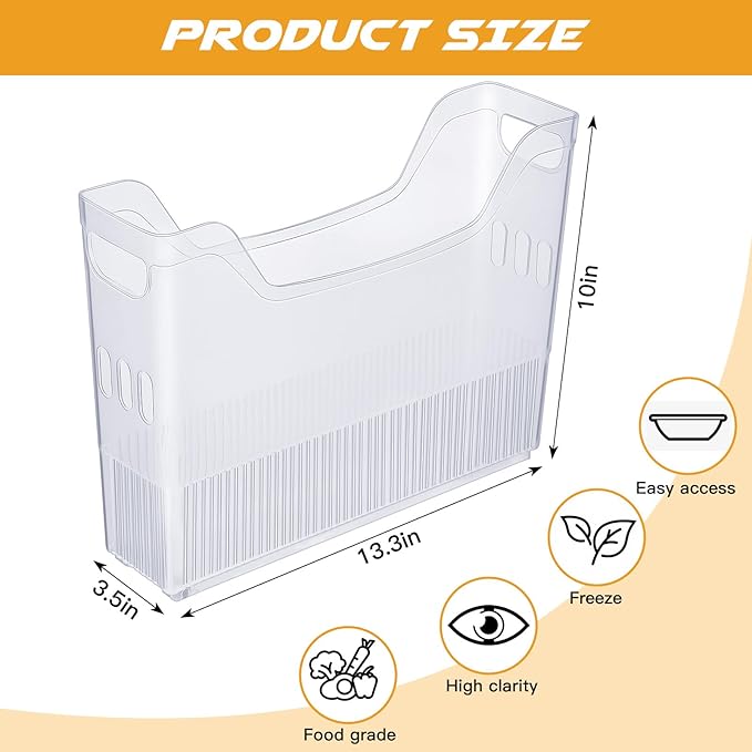 Beeveer 4 Pcs Plastic Freezer Organizer Bins with Wheel Tall Narrow Kitchen Pantry Organizer Snack Storage Containers for Office Refrigerator(10 x 13.3 x 3.5 Inch)