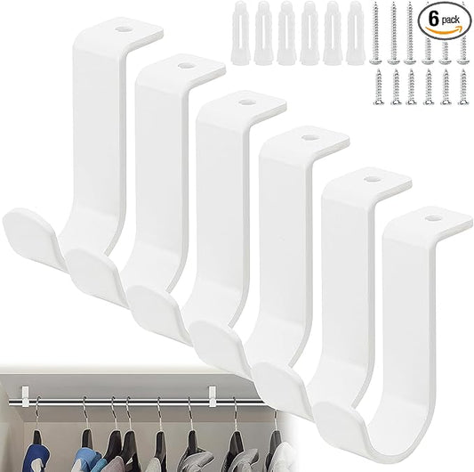 moonoom 6 Pack Heavy Duty Metal Closet Rod Brackets, White, Wall Mount, 1 Inch Diameter, Suitable for Living Room, Kitchen, Garden, Bathroom