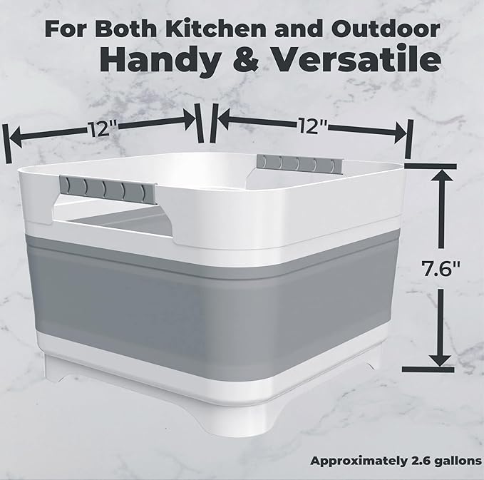 GIMWA 2.6 Gal(10L) Collapsible Wash Basin for Baby Bottles, Gray Space-Saving Collapsible Dish Basin with Drain Plug for bottle washing, Collapsible Bucket for RV Kitchen Essentials