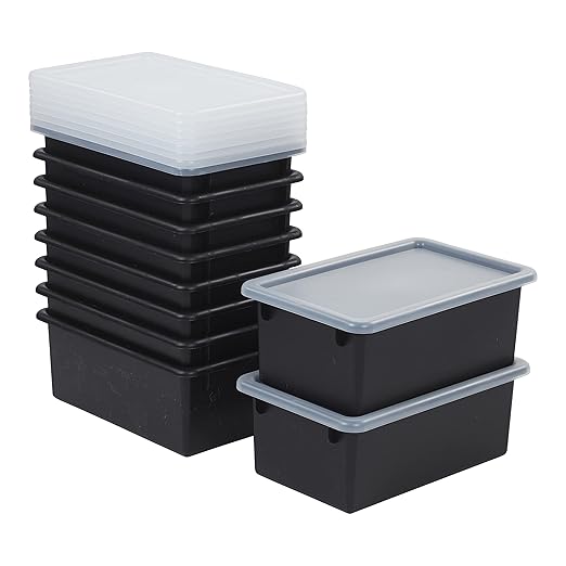ECR4Kids Cubby Storage Bin with Lid, Multipurpose Organization, Black, 10-Piece