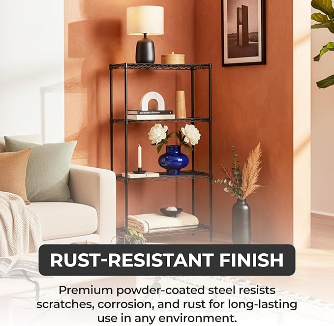 5-Tier Heavy Duty Adjustable Shelves, Metal Storage Rack with 250-lb Shelf Capacity, Matte Black, 14" W x 24" L x 59" H