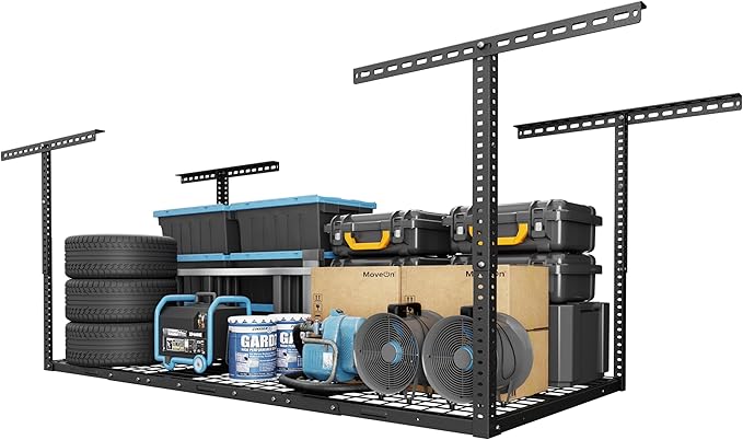 FLEXIMOUNTS 3x6 Overhead Garage Storage Adjustable Ceiling Rack 72" Length x 36" Width x 40" Height, 450lbs Weight Capacity, Hammertone, Classic Series