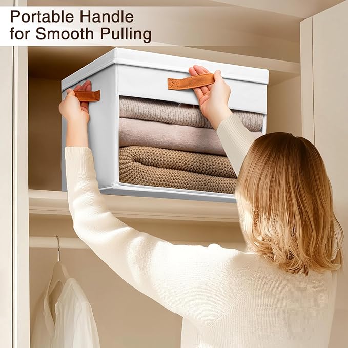 Homsorout Large Storage Bins with Lids - 6 Pack Foldable Decorative Organizers with Clear Windows & Handles, Cube Storage Organizers for Clothes, Blankets, Sweaters, CD, White