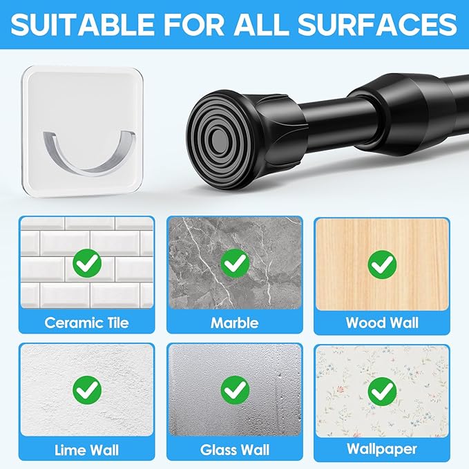 MEXAU 2pack Tension Curtain Rod 27 to 38 Inch, Black Spring Tension Rods Curtain Rods Adjustable Spring Rod Extendable Tension Rod for Kitchen
