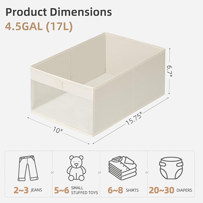 STORAGE MANIAC 4 Pack Storage Bins with Clear Window, Storage Boxes for Shelves, Sturdy Foldable Closet Organization Fabric Shelf Basket for Toy, Towel, Book, Jeans, Offices, Dorm, Wardrobe, Beige