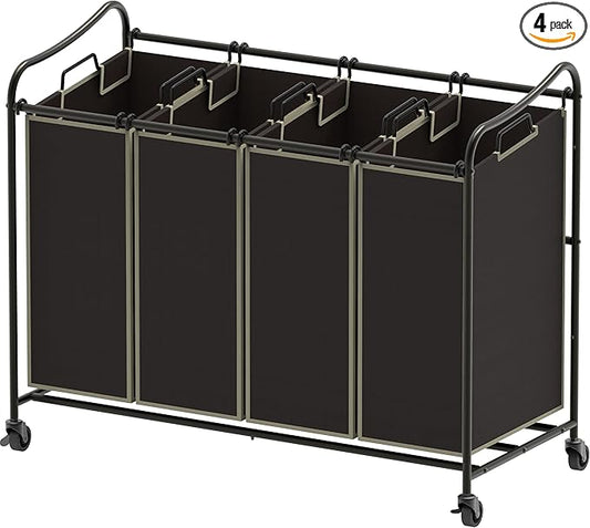 Simple Houseware 4-Bag Heavy Duty Laundry Sorter Rolling Cart, Brown