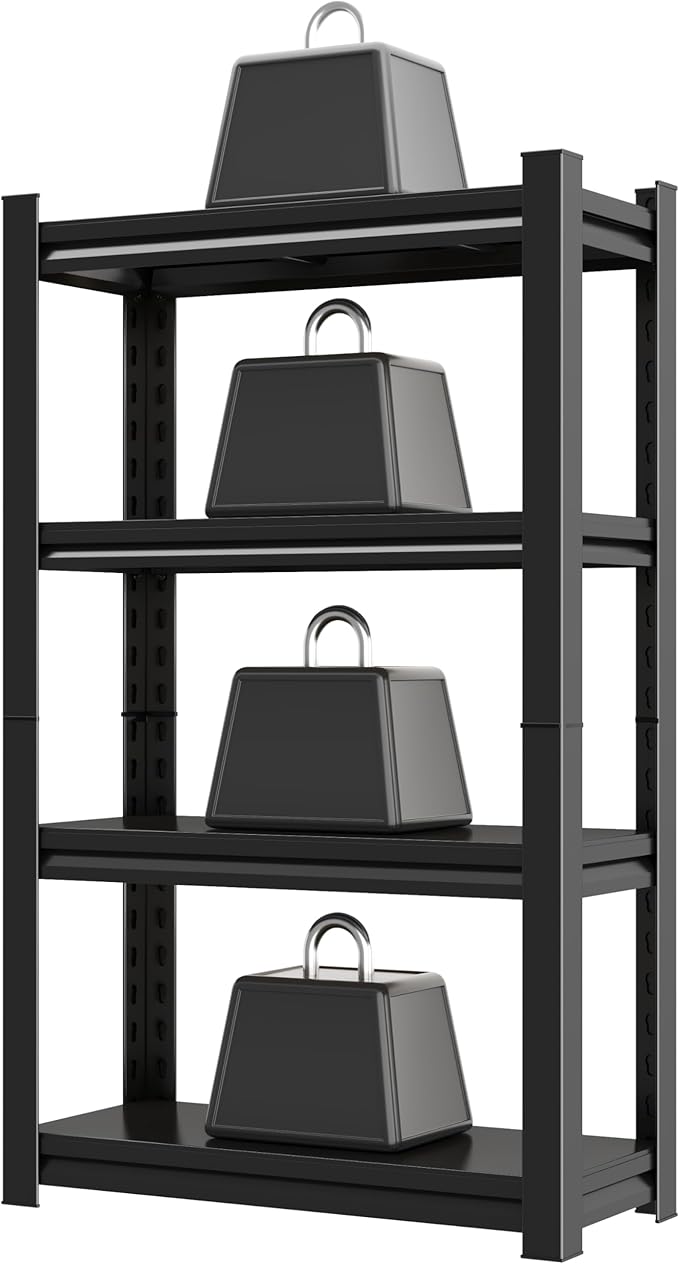 54''H Garage Shelving Metal Garage Shelf Unit 4-Tier Storage Shelves Heavy Duty Shelf Organizer Industrial Shelves for Warehouse Basement Kitchen Pantry Commercial, Black
