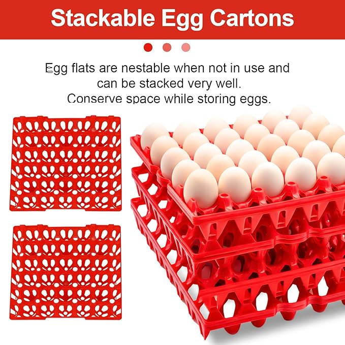 8PCS Plastic Egg Tray Egg Crates 30-Egg Flats, Stackable Egg Cartons Hold Multiple Eggs for Home Chicken Farmers, Plastic Egg Crate Farm Products for Storing, Sorting, Shipping Eggs - Red