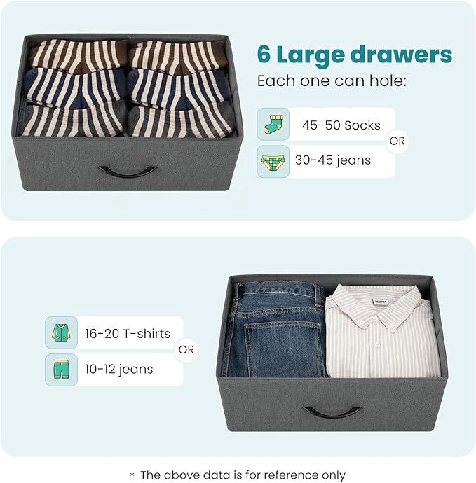 DUMOS 8 Drawer Dresser for Bedroom, Fabric Storage Organizer with Sturdy Metal Frame, Wooden Top Chest of Drawers for Closet Entryway Guest Room, Grey